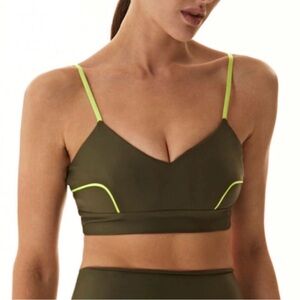 Lanston Sport Olive Green Hypnotic Piped Sports Bra Spaghetti Strap Size L